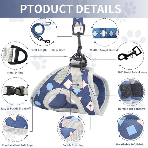 Vista 6 de Juego de arnés y correa para perro, arnés para perros pequeños sin tirones, arnés suave para cachorros, perros pequeños, gatos