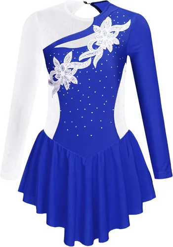 CHICTRY Vestido de patinaje sobre hielo con diamantes de imitación brillantes para niñas y niñas, vestido de leotardo de ballet para danza