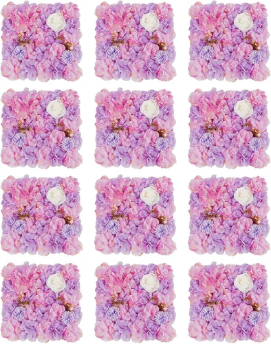 Vista 19 de Paneles de pared de flores 3D, 12 paneles de pared de flores artificiales, rosas de seda, fondo de pared de flores sintéticas decorativas
