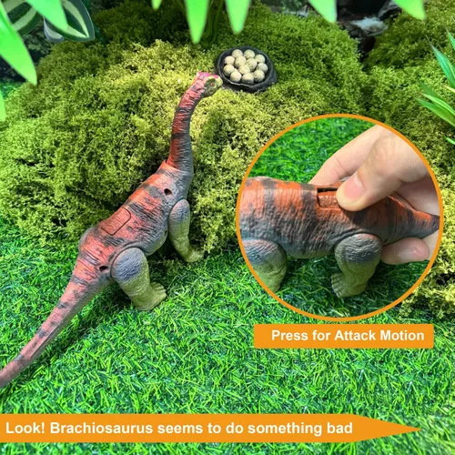 Vista 3 de EKU Juguetes de Dinosaurio Pterodáctilo con Aleteo de Alas Juguete Eudimorphodon, Cabeza se Mueve Ataca Brachiosaurus Styracosaurus Figuras