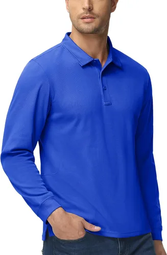 Vista 6 de MAGCOMSEN Camisas polo para hombre, 3 botones, secado rápido, manga larga, tácticas, camisa de golf