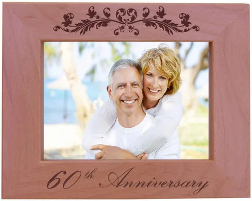 CustomGiftsNow 60th Anniversary - Marco de madera de aliso natural grabado/para colgar fotos de boda (4 x 6 pulgadas, horizontal)