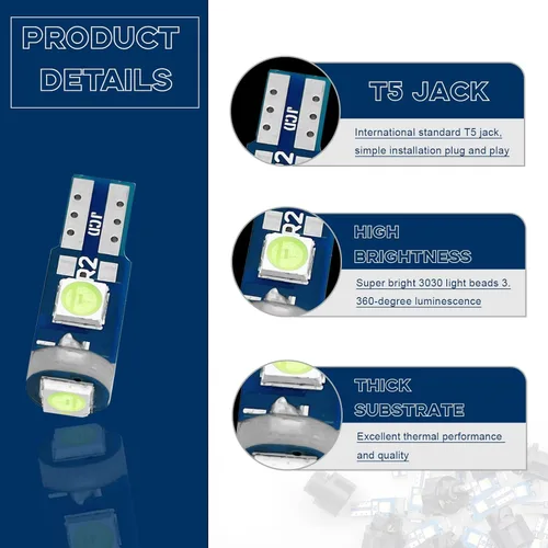 Vista 3 de QUICTO Bombilla LED para tablero superbrillante, T5 37 74 LED con enchufe de bloqueo giratorio PC74 PC37, para bombilla de automóvil, aire Azul
