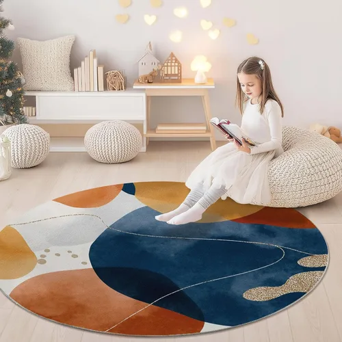 Vista 27 de Bath Mat Round Rug 2 ft, Boho Sun Line Mandala Washable Circular Rugs, Non Slip Absorbent Beige Circle Area Carpet for Kitchen Living Room Bedroom