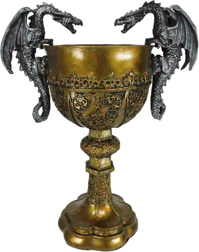 Ebros Gift Gran Rey Real Arturo Pendragon Doble Dragón Asas Santo Grial Cáliz Medieval 10.5" H Copa de Oro Merlín Lady Of The Lake Tales