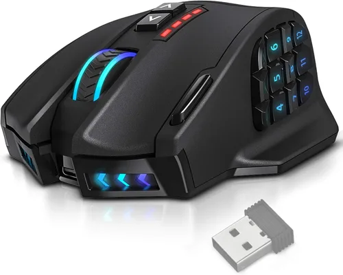 Vista 10 de UtechSmart Ratón inalámbrico Venus Pro MMO para juegos, sensor óptico de 16,000 DPI, modos duales con cable/inalámbrico, iluminación Chroma RGB