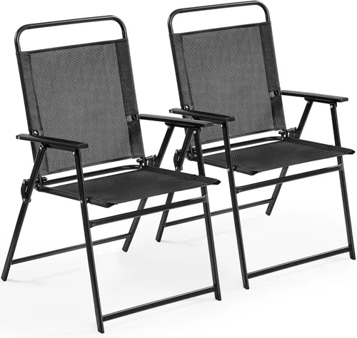 Yaheetech Juego de 2 sillas de patio al aire libre, sillas plegables para patio con marco de metal, reposabrazos, sillas de comedor portátiles para
