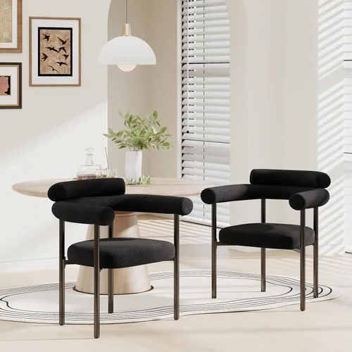 Vista 8 de STHOUYN Juego de 2 sillas de comedor modernas negras para cocina y comedor, silla de comedor Boucle con brazos, sillas de comedor de barril