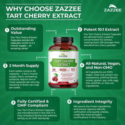 Vista 6 de Zazzee Extracto de Cereza Aromática 10:1, 3000 mg de Potencia, 60 Cápsulas Veganas, Suministro de 2 Meses, Certificado Kosher, Extracto Concentrado