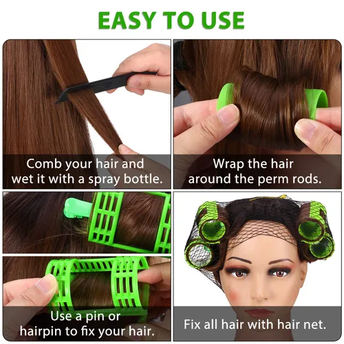 Vista 4 de WILLBOND Juego de 65 rodillos magnéticos para el cabello, rizadores de plástico con clips, 4 tamaños para cabello largo y mediano corto, pinzas