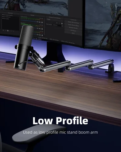 Vista 6 de TODI Brazo de micrófono para micrófonos ligeros, brazo de micrófono giratorio, soporte de micrófono de escritorio almacenable para soportar 3 libras