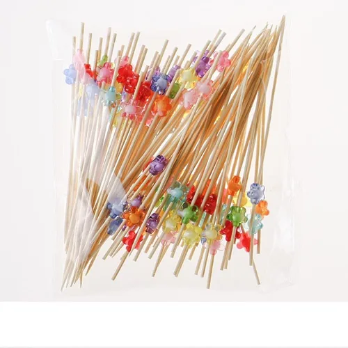 Vista 3 de 100 palillos de cóctel de corazón de caramelo, palillos de dientes de frutas, palillos de dientes de bambú, palillos decorativos de frutas