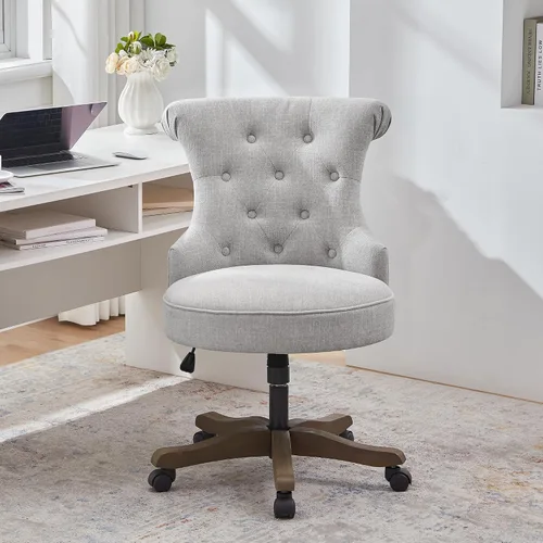 Vista 13 de HUIMO - Silla de oficina en casa, silla giratoria tapizada sin brazos con ruedas Beige