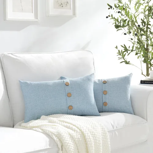Vista 31 de Meekio Juego de 2 Fundas de Almohada Verde Aqua de 16 x 16 Fundas de Almohada de Lino con Botones de Coco Decoración de Granja Regalos