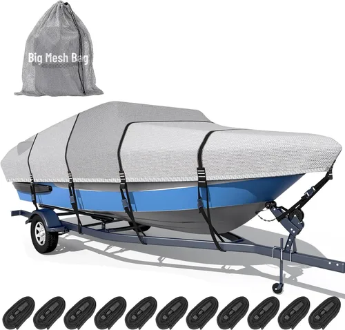 Vista 10 de Funda para barco 1600D + 1200D con bucles de 2 pulgadas de ancho para remolque y amarre, ultraduradera, impermeable, se adapta a Tri-Hull, V-Hull