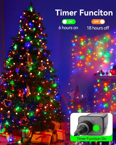 Vista 3 de Blingstar - Luces de Navidad de Cadena de Luces de Color, 33 pies, 100 LED, impermeables, multicolor, luces parpadeantes de 8 modos, 30 V