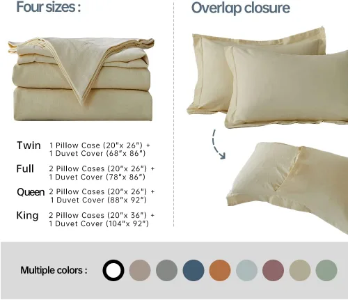 Vista 167 de Simple&Opulence Juego de funda de edredón de lino francés de 88 x 92 pulgadas, 5 piezas (1 funda de edredón, 4 fundas de almohada), mezcla de lino