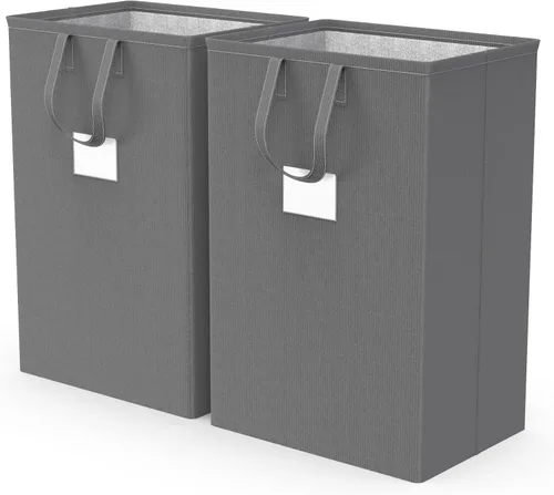 Vista 10 de Canasta de lavandería grande plegable de 75L con asas, cesta de ropa sucia impermeable para dormitorio, canasta de lavandería alta independiente