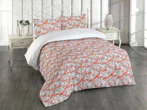 Vista 24 de Ambesonne Juego de funda de edredón de calavera, cabeza de esqueleto de estilo americano tradicional y boceto floral sobre arte estampado oscuro