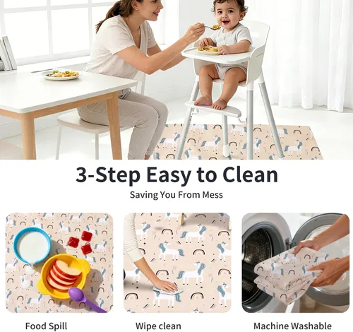 Vista 5 de Tapete de salpicaduras para debajo de la silla alta, artes/manualidades, tapete lavable para derrames de bebé, impermeable, antideslizante, tapete
