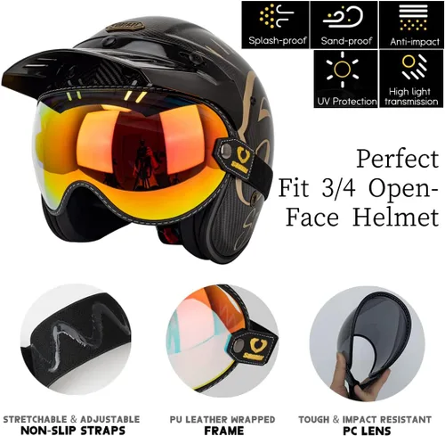 Vista 4 de Protector retro para casco de motocicleta, visera de burbujas, lentes de policarbonato de repuesto universal para casco completo de cara abierta