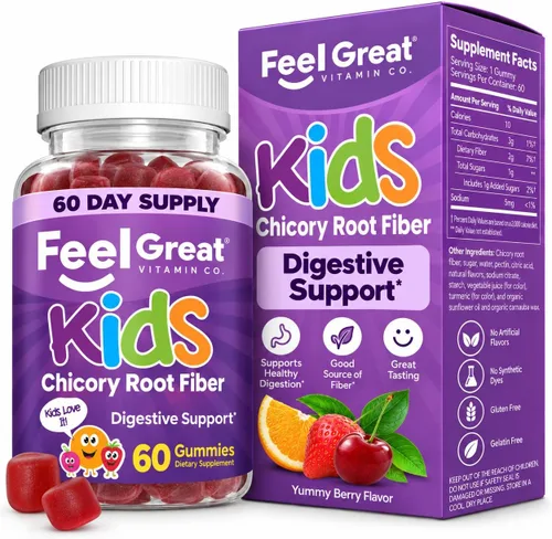 Feel Great Vitamin Co. - Gomitas de fibra para niños | Alivio del estreñimiento para niños | La fibra prebiótica apoya la mejora de la salud