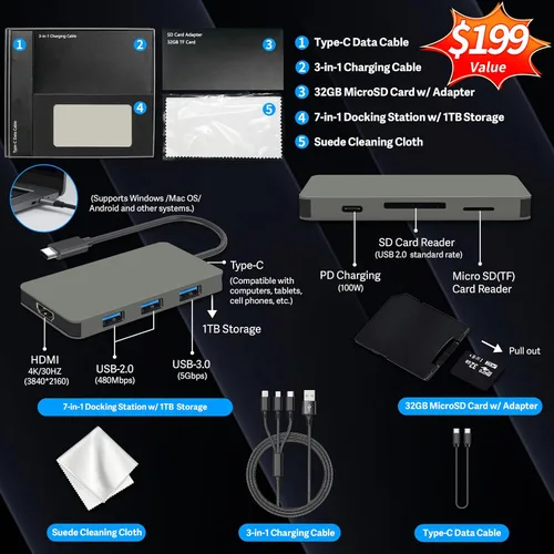 Vista 2 de HP 17.3" HD+ Touchscreen Laptop, AMD Ryzen 5 7430U, 8GB DDR4 RAM, 1.5TB Storage (512GB SSD+1TB Docking Station Set), AMD Radeon Graphics, Full