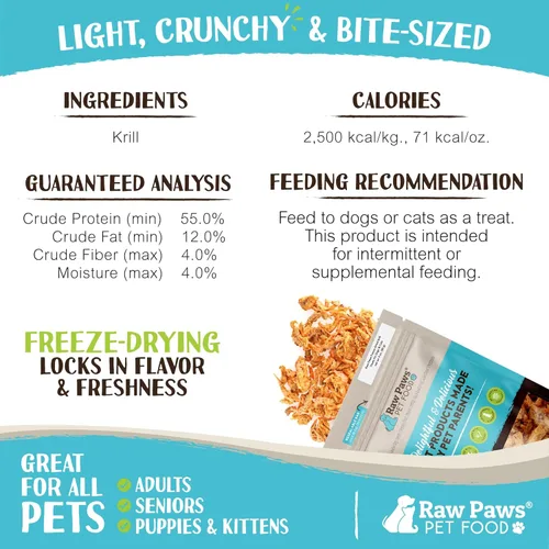 Vista 3 de Raw Paws Golosinas de krill liofilizadas para perros y gatos (3 onzas) – Contiene naturalmente aceite de krill para perros, Omega 3 – Alimento