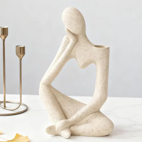 Vista 4 de Arawat White Thinker - Florero de cerámica para decoración del hogar, moderno y bonito jarrón bohemio para decoración de mesa y habitación, jarrones