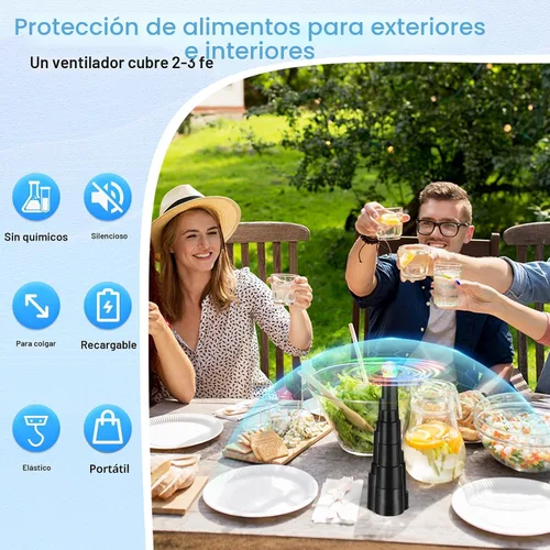 Vista 2 de Ventiladores de mosca para mesas, ventiladores de alimentos recargables para comedor al aire libre e interior, paquete de 4