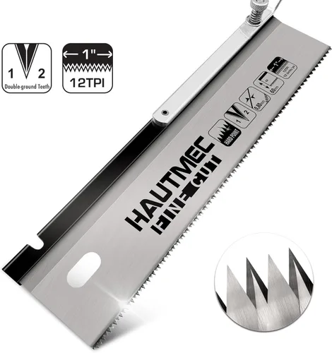 Vista 6 de HAUTMEC HT0234 - Sierra de cola de milano reversible de 10 pulgadas, sierra de jamba de corte profesional a ras de 12TPI con mango de manivela