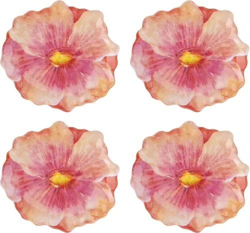 Vista 8 de UP UPware Poinsettias - Platos de postre de melamina, platos pequeños en forma de flores, para aperitivos, aperitivos y guarniciones, rosa, 7.5 x 7