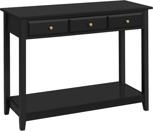 Topeakmart Mesa consola con estante de almacenamiento y 3 cajones, mesa de sofá de 2 niveles para entrada/pasillo/sala de estar, material de madera,