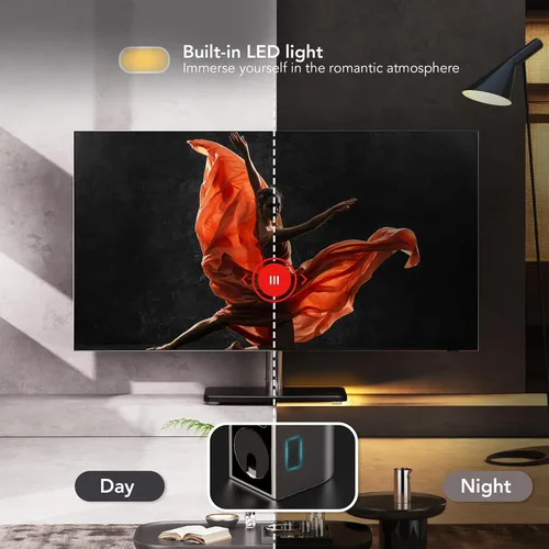 Vista 4 de Soporte Universal de TV de Mesa con Enchufe Eléctrico para Monitores OLED LED de 50-90 Pulgadas, 9 Niveles de Ajuste de Altura, Iluminación