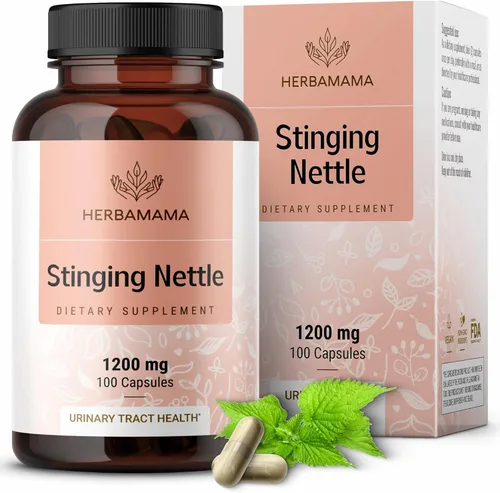 HERBAMAMA Cápsulas de ortiga picante, 1200 mg de extracto de raíz de ortiga para apoyo del tracto urinario, vegano, sin OMG, suplemento Urtica Dioica