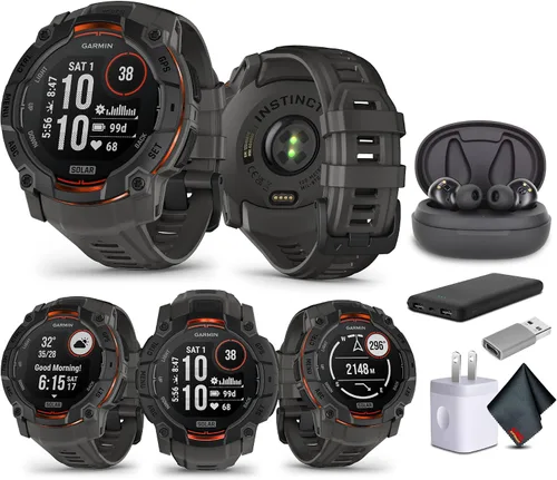 Vista 13 de Garmin Instinct 3 45mm, pantalla con carga solar, reloj inteligente GPS resistente para exteriores, bisel reforzado con metal, linterna incorporada