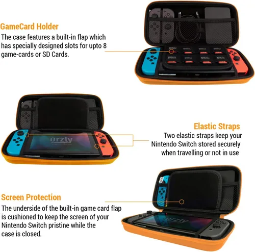 Vista 4 de Orzly Carrying case for Nintendo Switch OLED and Switch Console - Orange Protective Hard Portable Travel case Shell Pouch for Nintendo Switch
