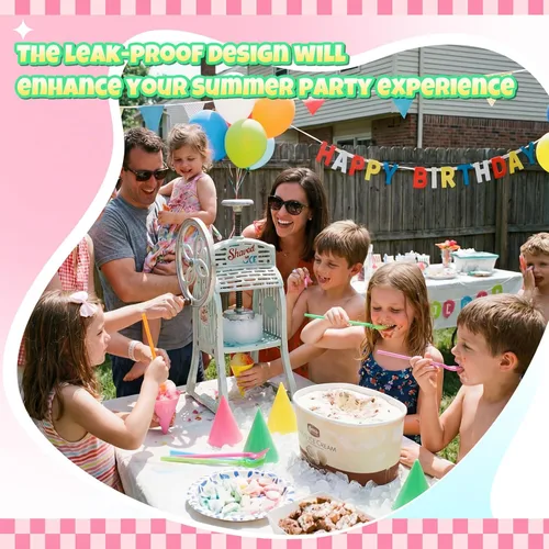 Vista 6 de FoldTier 20 tazas reutilizables de cono de nieve de 6 onzas con 20 cucharas de plástico multicolor de 9.3 pulgadas, suministros de hielo afeitado a