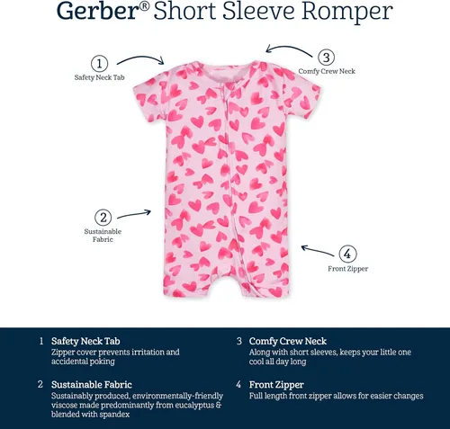 Vista 5 de Gerber Mameluco de manga corta suave para bebé con viscosa fabricado con eucalipto