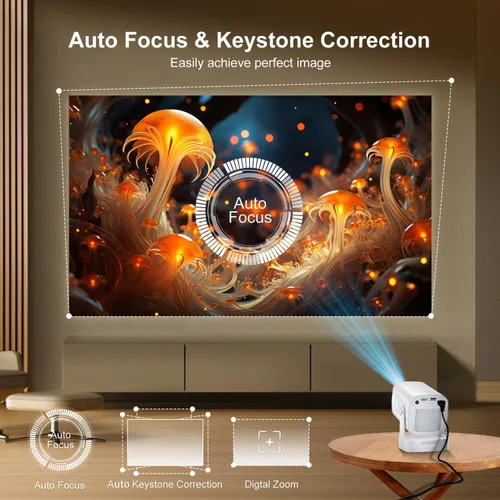 Vista 5 de [Enfoque automático] Mini proyector nativo de 1080P con WiFi y Bluetooth 5.4, proyector inteligente 4K, aplicaciones integradas, Keystone