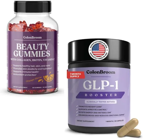 ColonBroom GLP-1 Suplemento de control de peso + gomitas de biotina y colágeno de belleza con vitamina C | Apoya la salud intestinal, el bienestar