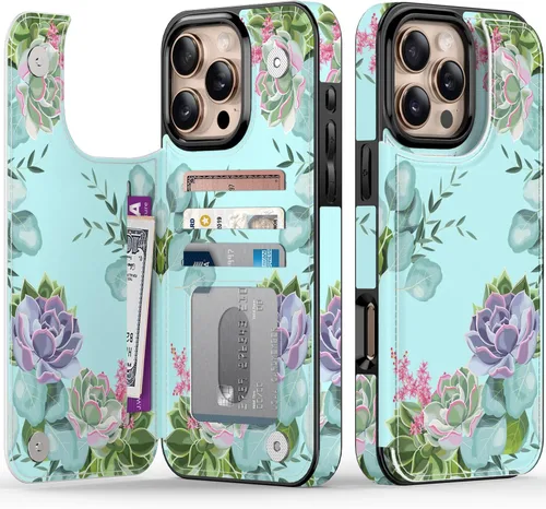 Vista 1293 de LETO para iPhone 15 Pro Funda tipo cartera - Tapa tipo folio con patada - Diseños de moda - Tarjetero - Funda protectora para mujeres y niñas - 6.1