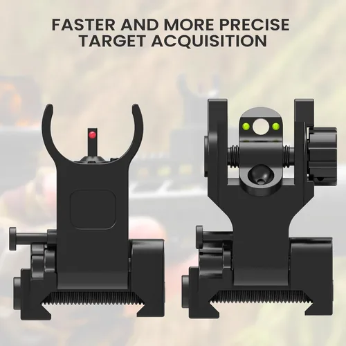 Vista 2 de Feyachi Fiber Optic Iron Sights Flip Up Iron Sight, Front and Rear Backup Sights Gun Sights Sight Set for Picatinny Rail