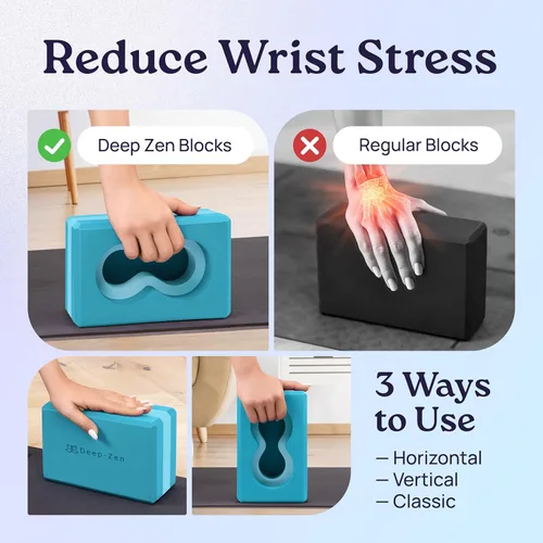 Vista 2 de Deep-Zen® Yoga Blocks Wrist Support; Yoga Blocks 2 Pack with Knee Pads and Strap to Put Less Weight on Wrists; Durable, Versatile Yoga Brick