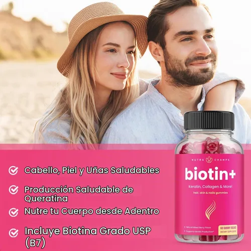 Vista 6 de NutraChamps Paquete completo de biotina para cabello, piel y uñas. Paquete de 2 biotina y biotina +