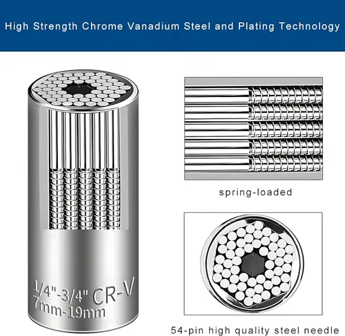 Vista 4 de [2PCS] Llave de vaso universal súper para estándar 1/4'' - 3/4'', 7mm-19mm métrico, llave de vaso ajustable multifunción con llave de trinquete, kit