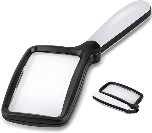 Vista 9 de Lupa plegable de mano con luz, lupa de lectura rectangular grande 3X con LED regulable para personas mayores con degeneración macular, periódico