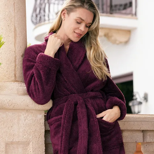 Vista 3 de Alexander Del Rossa -Bata de baño de forro polar, para mujer, estilo shaggy de felpa larga y cálida
