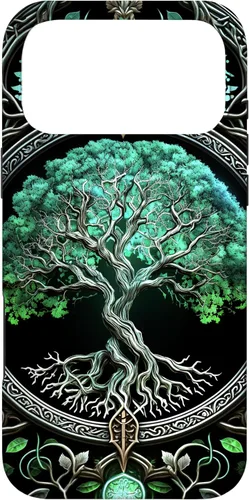 Vista 22 de Tree of Life Yoga Spiritual Celtic Viking Green Black Case for iPhone 17