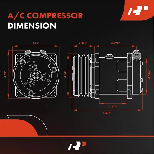 Vista 3 de A-Premium Compresor de aire acondicionado AC con embrague Compatible con Sanden 508, correa de 8 ranuras, cromado